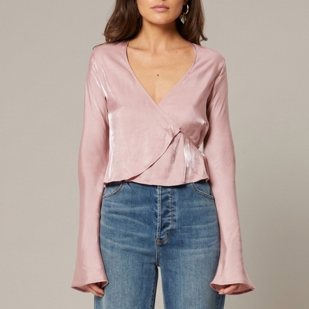 Rollas RODEO‎ BLOUSE PEARL Women’s Pink Satin Wrap Top